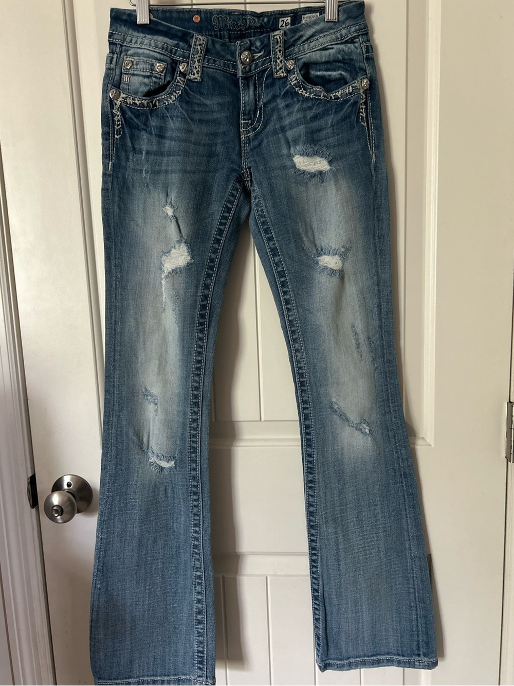 Miss Me Women's Distressed Bootcut Jeans - Light Blue Size 26
